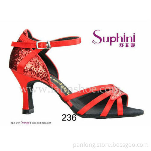 Suphini Red Satin and Glitter Latin Dancing Shoes